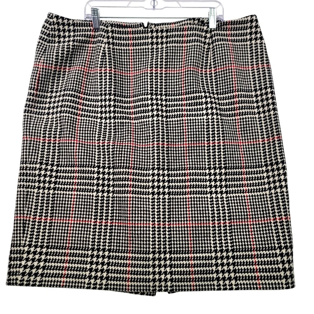 Talbots Black Label Houndstooth Wool Blend Plaid Pencil Skirt 18W Back Zip